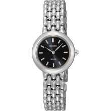 Seiko Womens Solar Stainless Watch - Silver Bracelet - Black Dial - SUP047