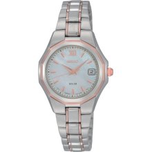 Seiko Womens Solar Stainless Watch - Two-tone Bracelet - Pearl Dial - SUT060