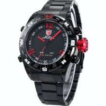 Shark Led Digital Date Day Red Men Stainless Steel Sport Quartz Watch Gbh