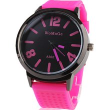 Silicone Band Classic Big Fashion Dial Quartz Women Men Casual Watch - Rose Red