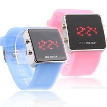 Silicone Band Love Couple Sport Jelly Style LED Wrist Watch - Light Blue & Pink