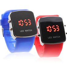 Silicone Band Modern Couple Sport Jelly Style LED Wrist Watch - Blue & Red