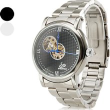 Silver Men's Roman Numbers Style Alloy Analog Mechanical Wrist Watch