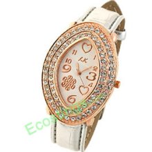 Silvery Watchband Oval Golden Watch Case Ladies' Wrist Watch