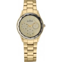 Skagen 344lgxg Ladies Multifunction Gold Link Bracelet Watch Rrp Â£189