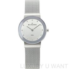 Skagen 355sssd Denmark Stainless Steel Mesh Band White Dial Ladies Watch