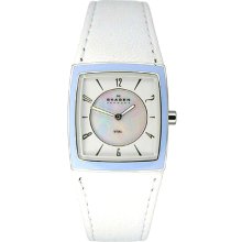 Skagen 563XSILW White Studio Leather MOP Dial Ladies Watch