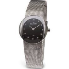 Skagen Black Dial Stainless Steel Ladies Watch 589SSSB