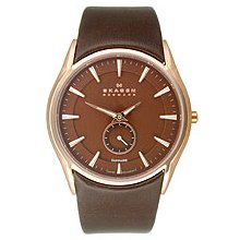 Skagen Dress Quartz Brown Dial Calfskin Leather Band Mens Wrist Watches 808xlrld