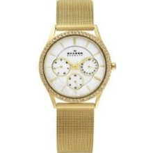 Skagen Gold Tone Mesh & Glitz Watch