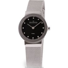 Skagen Ladies Mesh Stainless Steel with Black Dial Crystal 358SSSBD