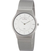 Skagen Mens Analog Stainless Watch - Silver Mesh Bracelet - White Dial - 233LSS