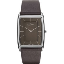 Skagen Mens Analog Stainless Watch - Brown Leather Strap - Brown Dial - 857LSLD