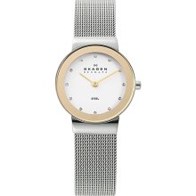 Skagen Silver Tone Mesh Womens Watch Silver with Gold - Skagen Watches