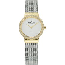 Skagen Stainless Steel White Label Women's Quartz Watch With White Dial Analogue Display And Silver Stainless Steel Strap 644Sgs