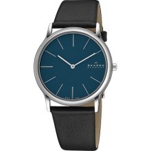 Skagen Steel Ultra Slim Men's Stainless Steel Case Black Calfskin Watch 858xlsln