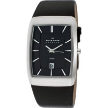 Skagen Watches Men's Black Dial Black Genuine Leather Black Genuine Le