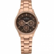 Skagen Women's Black Label 347LRXR1 Rose-Gold Stainless-Steel Quartz Watch with Brown Dial