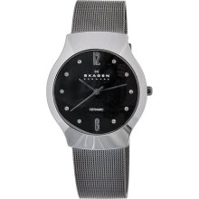 Skagen Women's Ceramic Black Dial Steel Mesh Strap Watch ...