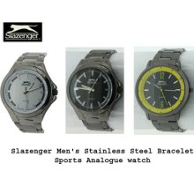 Slazenger Men's Stainless Steel Gun Metal Bracelet Fashion/sports Analogue Watch