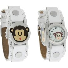 So Character Quartz Juniors Hidden Dial Monkey White Cuff Band Watch SR316