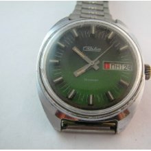 Soviet Vintage mens watch Slava. Made in USSR 1980s.green dial