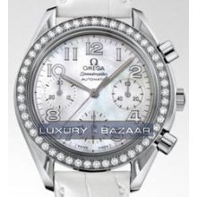 Speedmaster Automatic Chronograph with Diamonds (SS / White-Mother-of-Pearl / Strap)