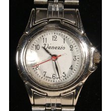 Sporty Silver Tone Venezio Easy To Read Link Band Ladies Watch Works (r1)