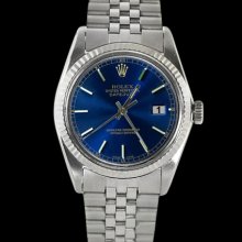 SS jubilee bracelet blue stick dial datejust rolex men watch fluted bezel