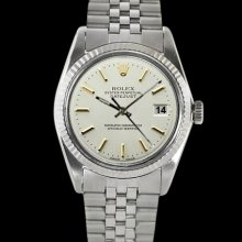 SS jubilee bracelet date just gents rolex watch fluted bezel white stick dial