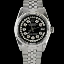 SS jubilee bracelet datejust rolex gents watch black string diamond dial rolex