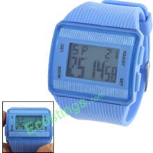 Stainless Steel Back Case Baby Blue Plastic Digital Wristwatch