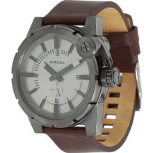 Stainless Steel Case Leather Bracelet Gray Tone Dial