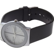 Stainless Steel Couple Lovers Quartz Wrist Watch Round Scale Pu Leather Strap