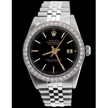 Stainless steel rolex jubilee bracelet datejust gents watch black stick dial