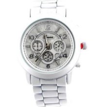 Stainless Steel White 3 D Geneva Large Bracelet Oversized Men's Watch