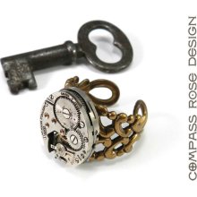 Steampunk Ring for him - SOLDERED Clockwork Mechanical Watch Ring - Brass Adjustable Ring
