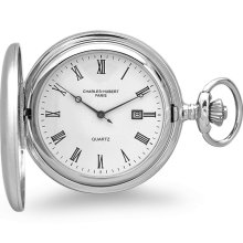 Sterling silver quartz pocket watch & matching chain by charles hubert