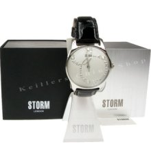 Storm Watches 470096/bk Glimmer Silver Black Leather Women Watch
