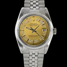 String diamond dial fluted bezel men datejust watch SS jubilee bracelet rolex