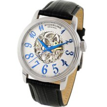 Stuhrling 107a 331516 Apollo Auto Skeleton White Dial Black Leather Mens Watch