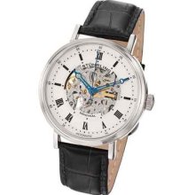 Stuhrling 172 33152 Lexington Auto Ss Case White Dial Black Leather Mens Watch