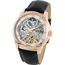 Stuhrling 263 334534 Tempest Auto Dual Time Silver/rose Dial Leather Men Watch
