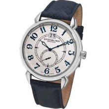 Stuhrling 50e Eternity Swiss Ronda Quartz Ivory Dial Blue Leather Mens Watch