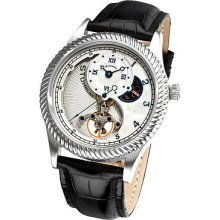 Stuhrling Enigma Mop Automatic Moon Phase Black Leather Mens Watch 91d