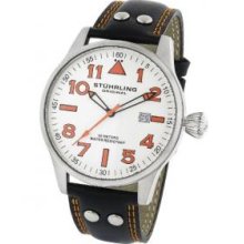 Stuhrling Original 141.33152 Mens Eagle Quartz Stainless Steel Case with White Dial with Orange Tipped Black Hour and Minute Handsandamp;#44; an Orange Sweep Second Hand