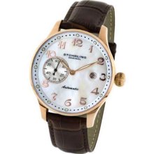 Stuhrling Original 148 3345e2 Heritage Auto Rose Case Brown Leather Mens Watch