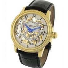 Stuhrling Original 228.3335K2 Mens Brumalia Mechanical on a Black Leather Strap and Black Dial and Goldtone Case