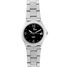 Stylish Leisure Style Stainless Steel Band Women Watch (Black Dial) - Silver - Stainless Steel