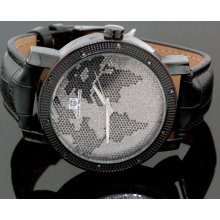 Super Techno Mens Diamond World Map Watch 0.10ct ST01